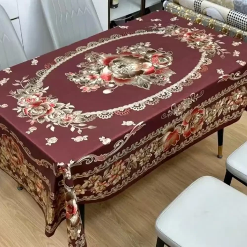Luxury Maroon Vintage Floral Dining Tablecloth – Royal Dining Table Cover
